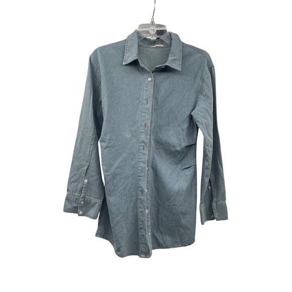 Sunday Up Tops - Sunday Up Womens Denim Button Up Top Long Sleeve Blue Size Small